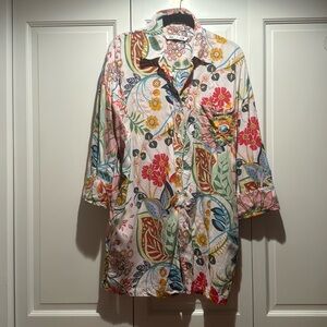 Zara Romper Bright Colorful Floral Long Sleeve Oversize Size Small